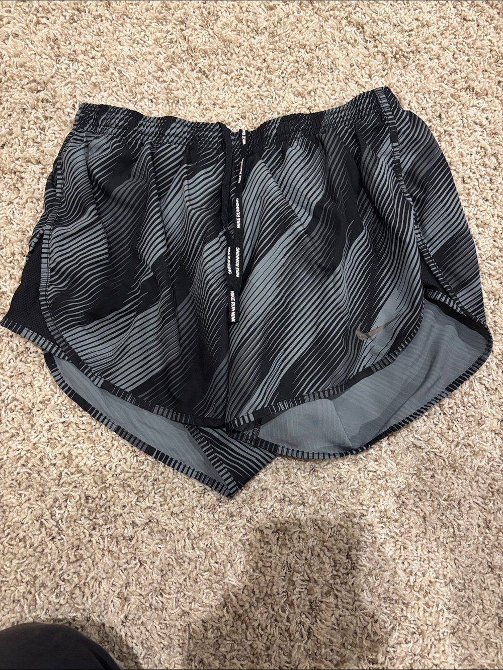 Nike Women's Black & Gray Striped Athletic Shorts